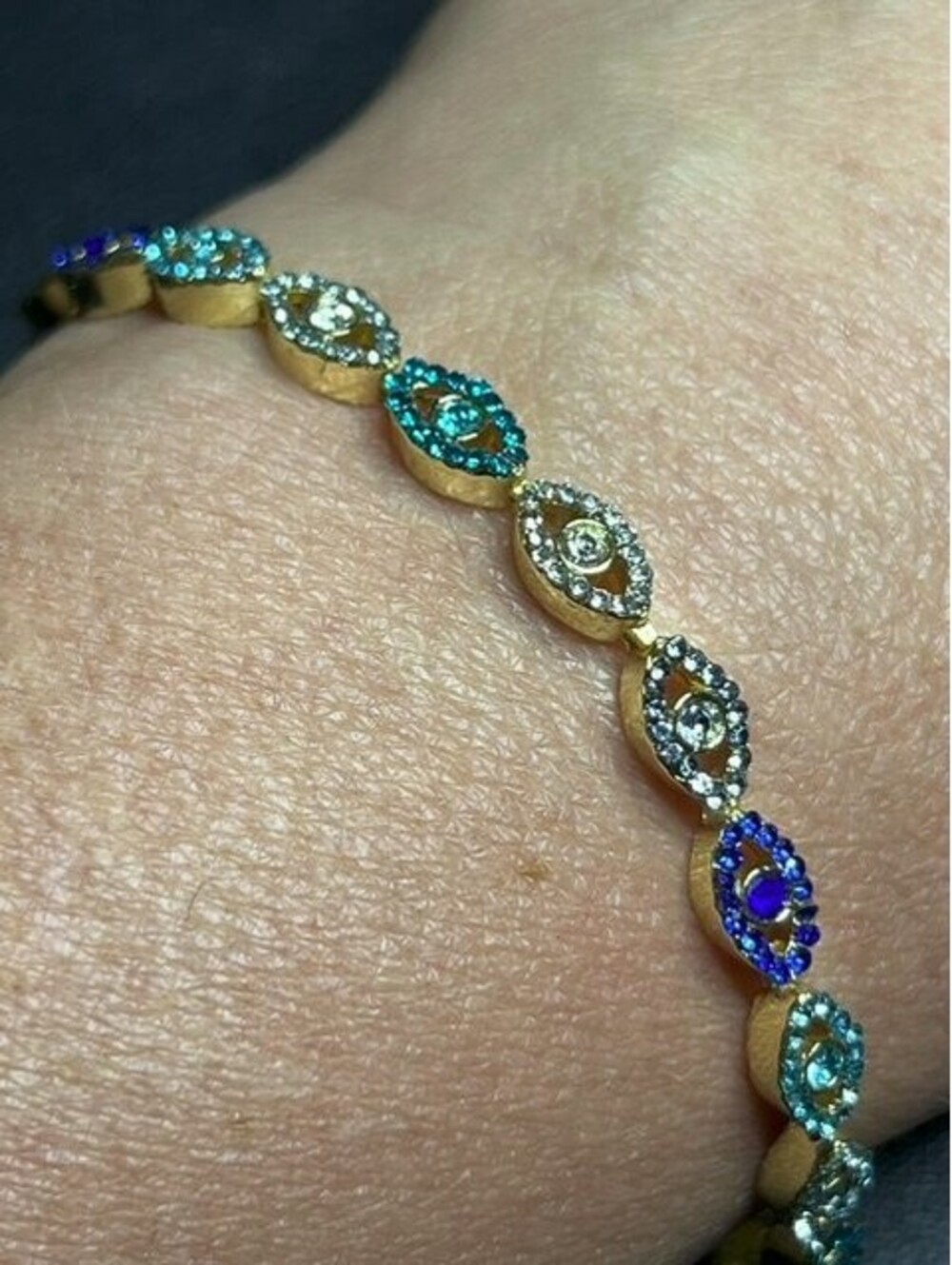 B7437 Baublebar Multi-Color Rhinestone Link Bracelet Gold Tone Fashion 6.5"